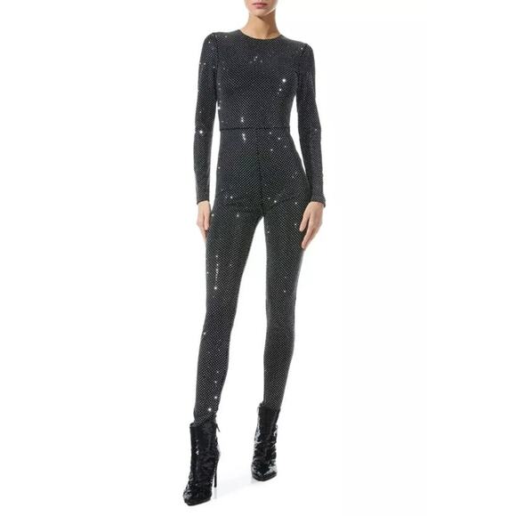 Alice + Olivia Black Freddie Beaded Long Sleeve Catsuit Jumpsuit Size 8 NWT